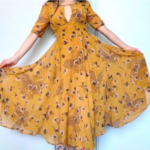 Free People Bonnie Butterfly Mustard Dress